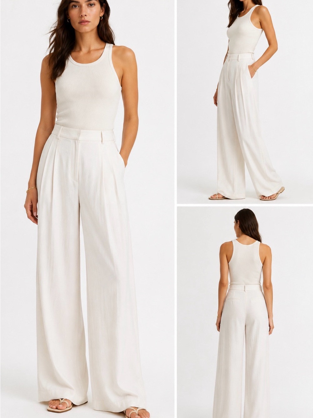 TWP Drew Coated Viscose Linen Wide Leg Pleated Pants Bone Size 10